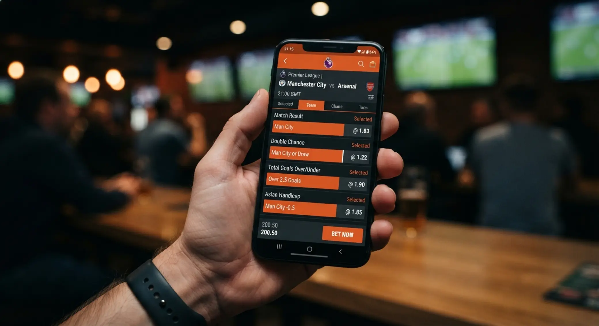 Cupón simple con partido de fútbol y mercados destacados