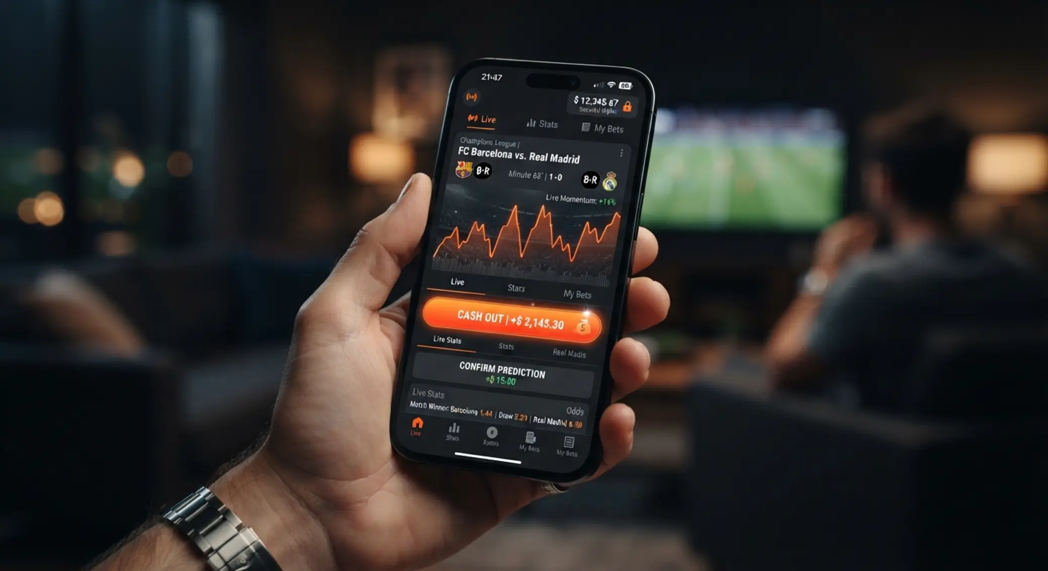 Pantalla genérica con opción de cash out resaltada en una apuesta