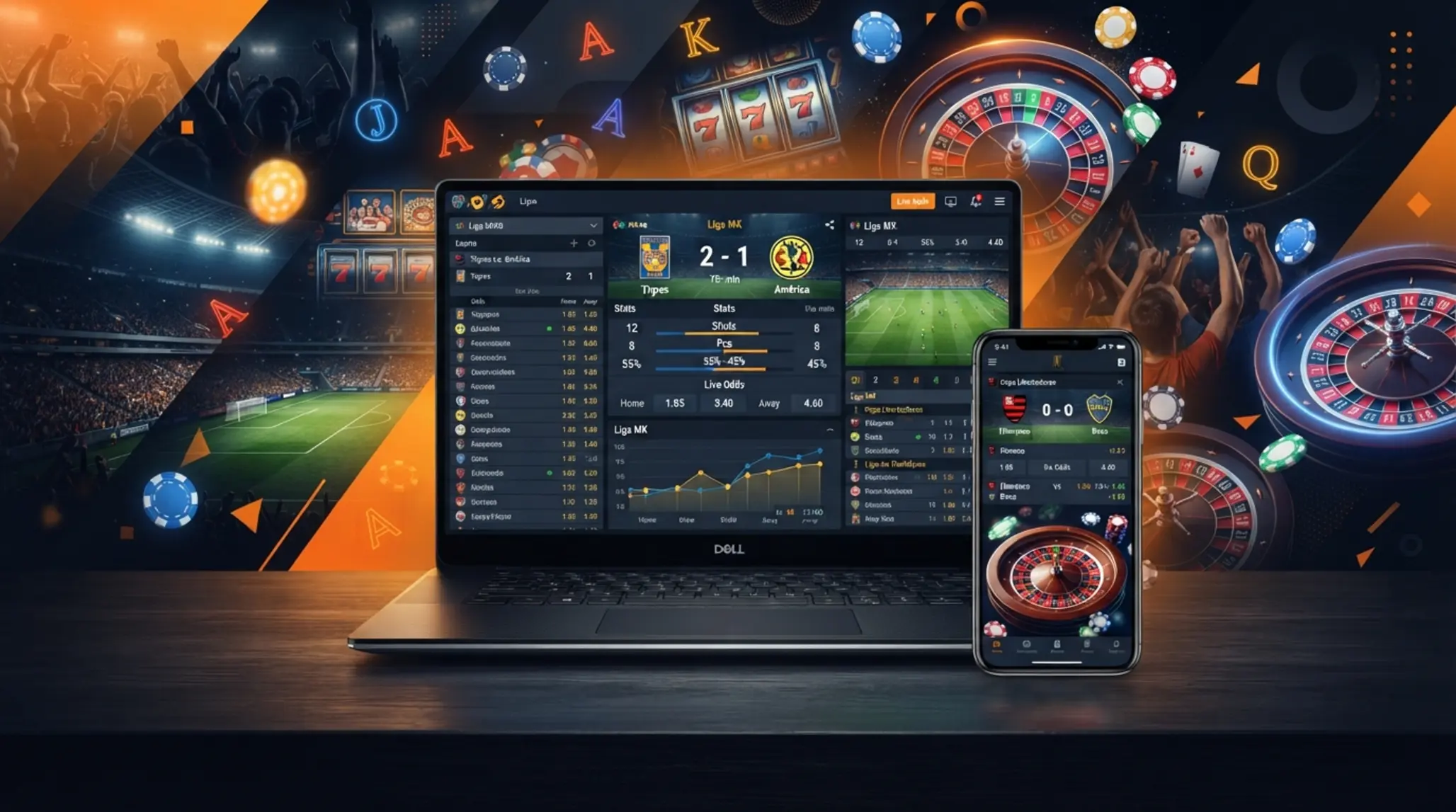 Banner de Betano Chile y LatAm con deporte y entretenimiento digital en laptop y móvil