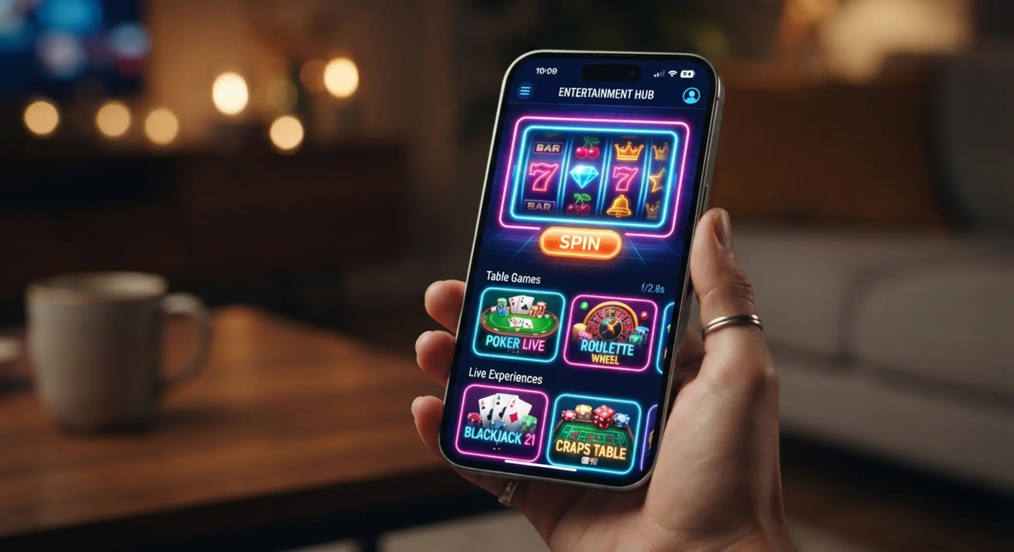 Pantalla móvil con juegos de casino en iPhone