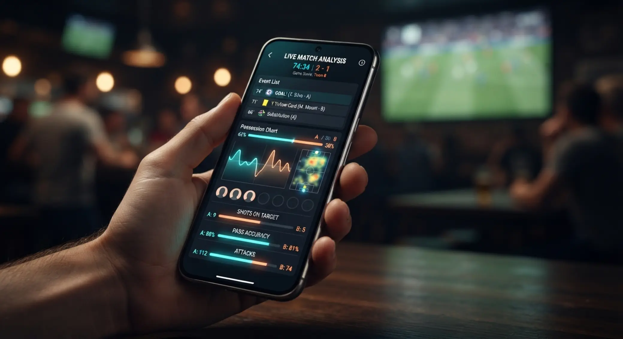 Interfaz móvil de eventos en vivo en un iPhone
