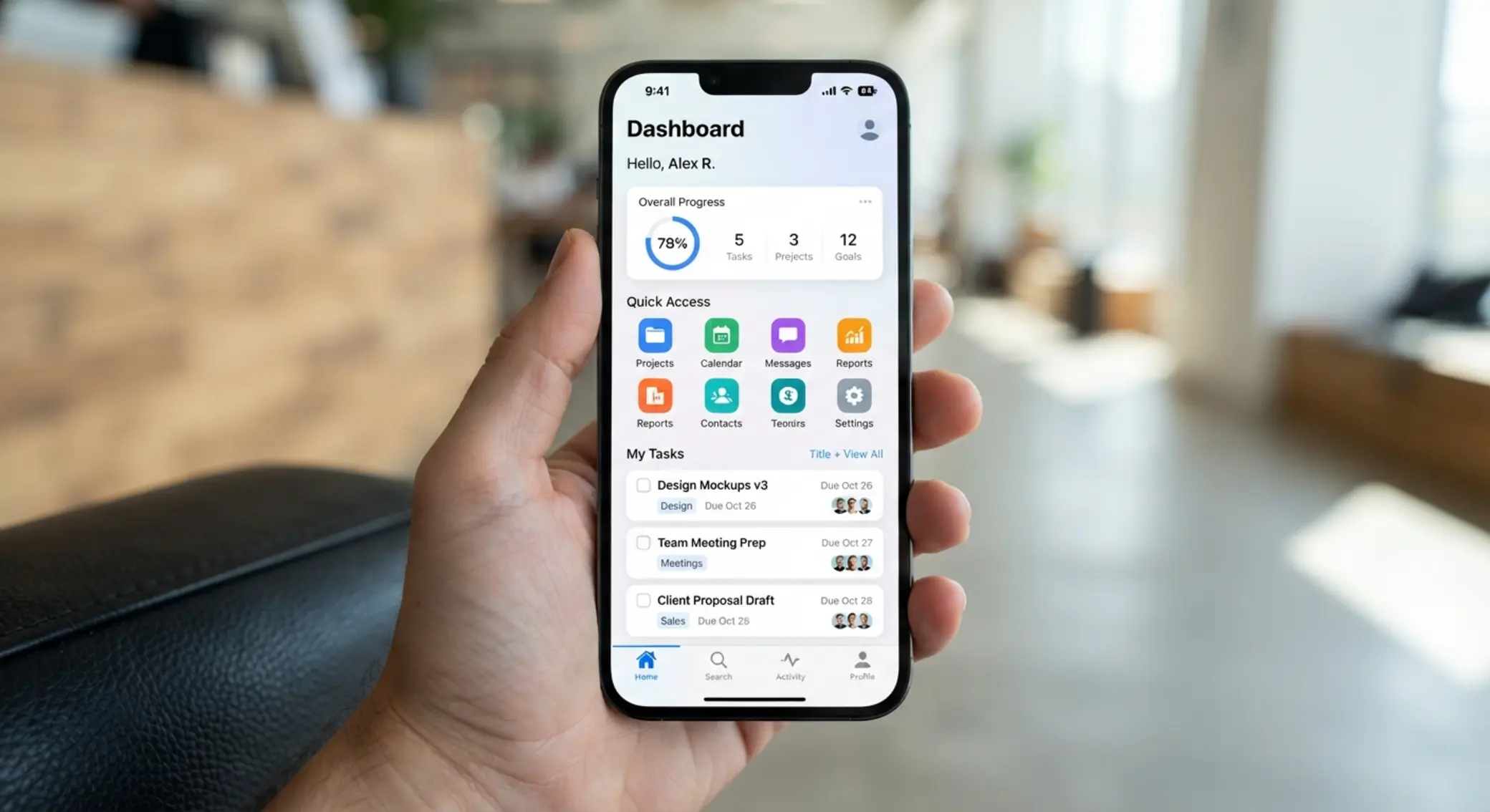 Pantalla inicial de una app móvil en iPhone