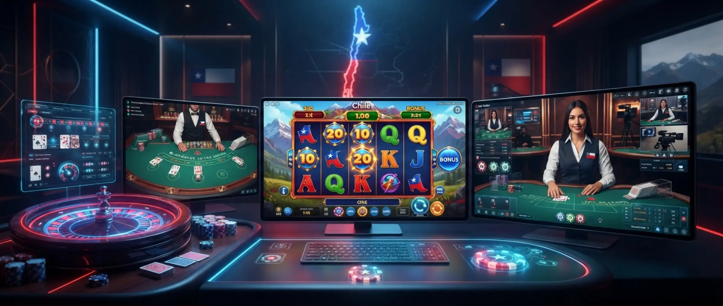Catálogo visual de juegos online con tragamonedas, ruleta y mesas en vivo para Chile