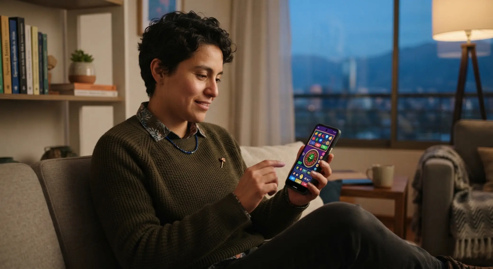 Persona usando el celular para jugar entretenimiento online en Chile