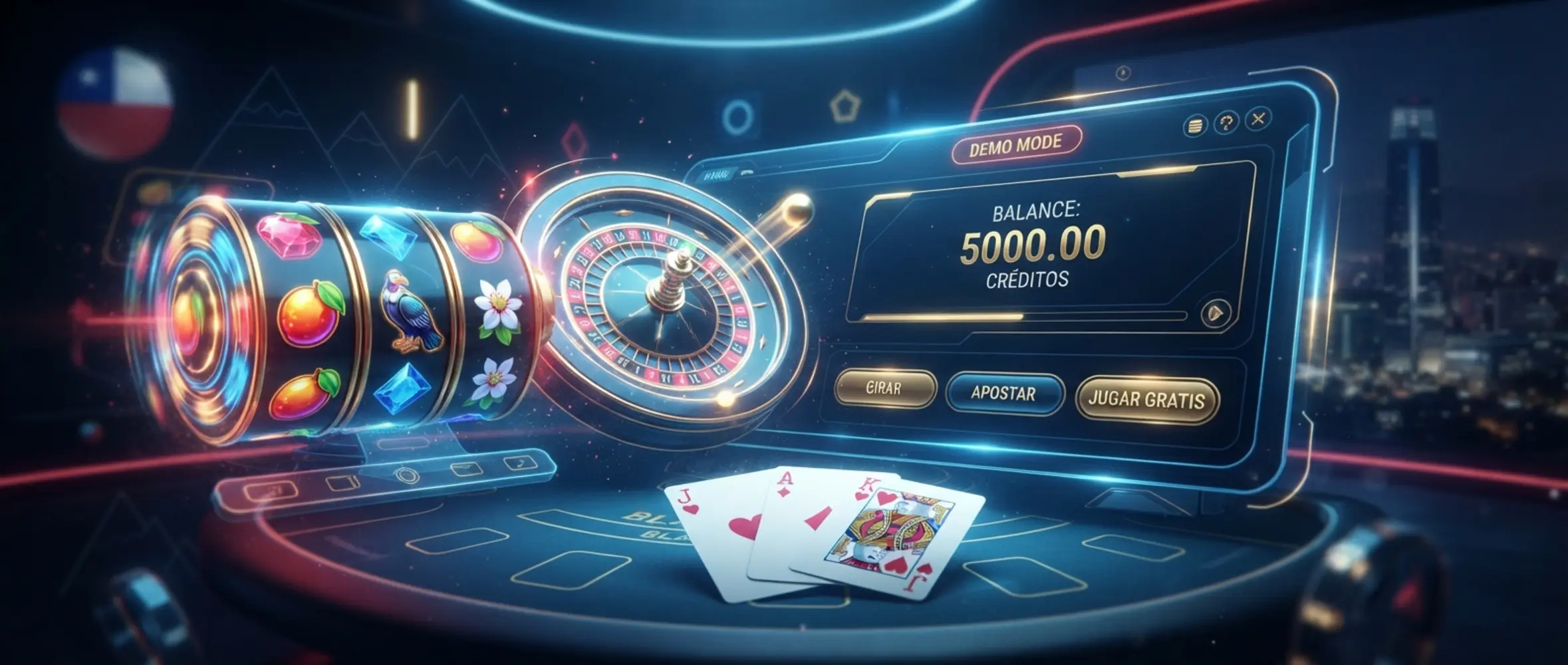 Banner de juegos gratis con slots y juegos de mesa en modo demo