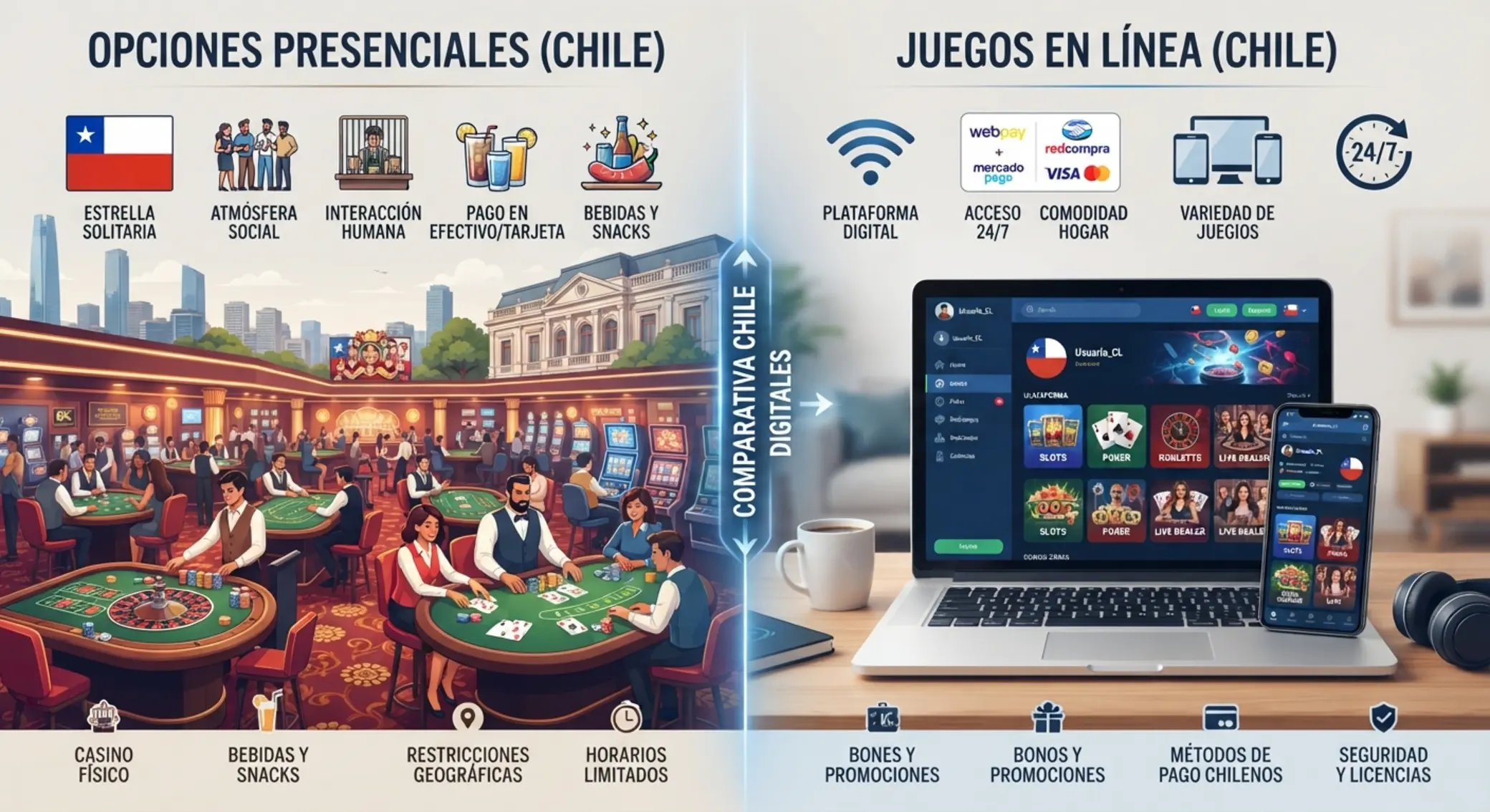 Comparación entre opciones presenciales y online para usuarios chilenos