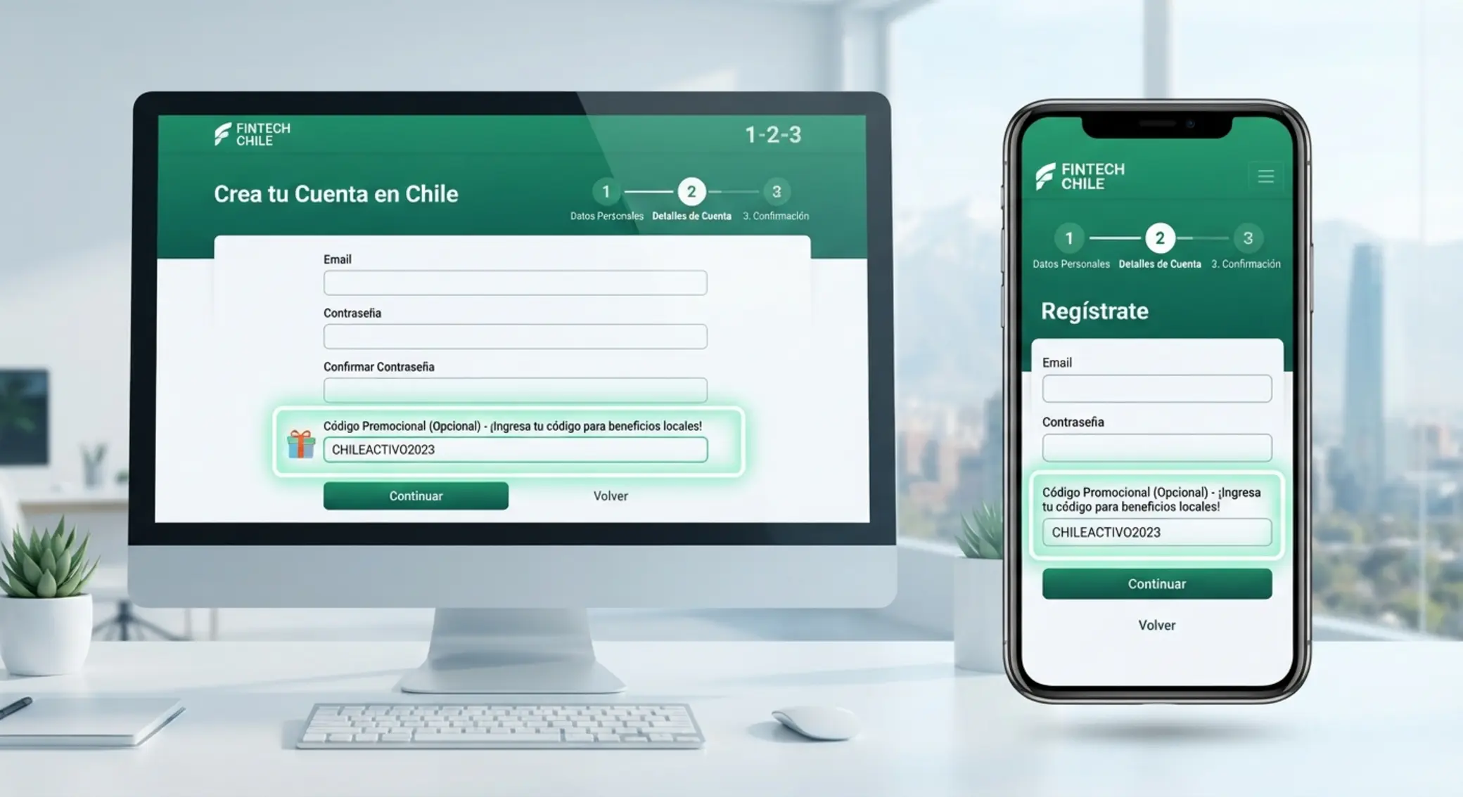 Interfaz de registro con campo de código promocional en Betano Chile
