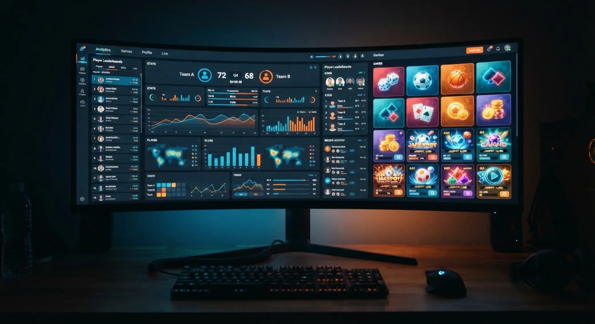 Pantalla genérica con interfaz de apuestas deportivas y juegos de casino