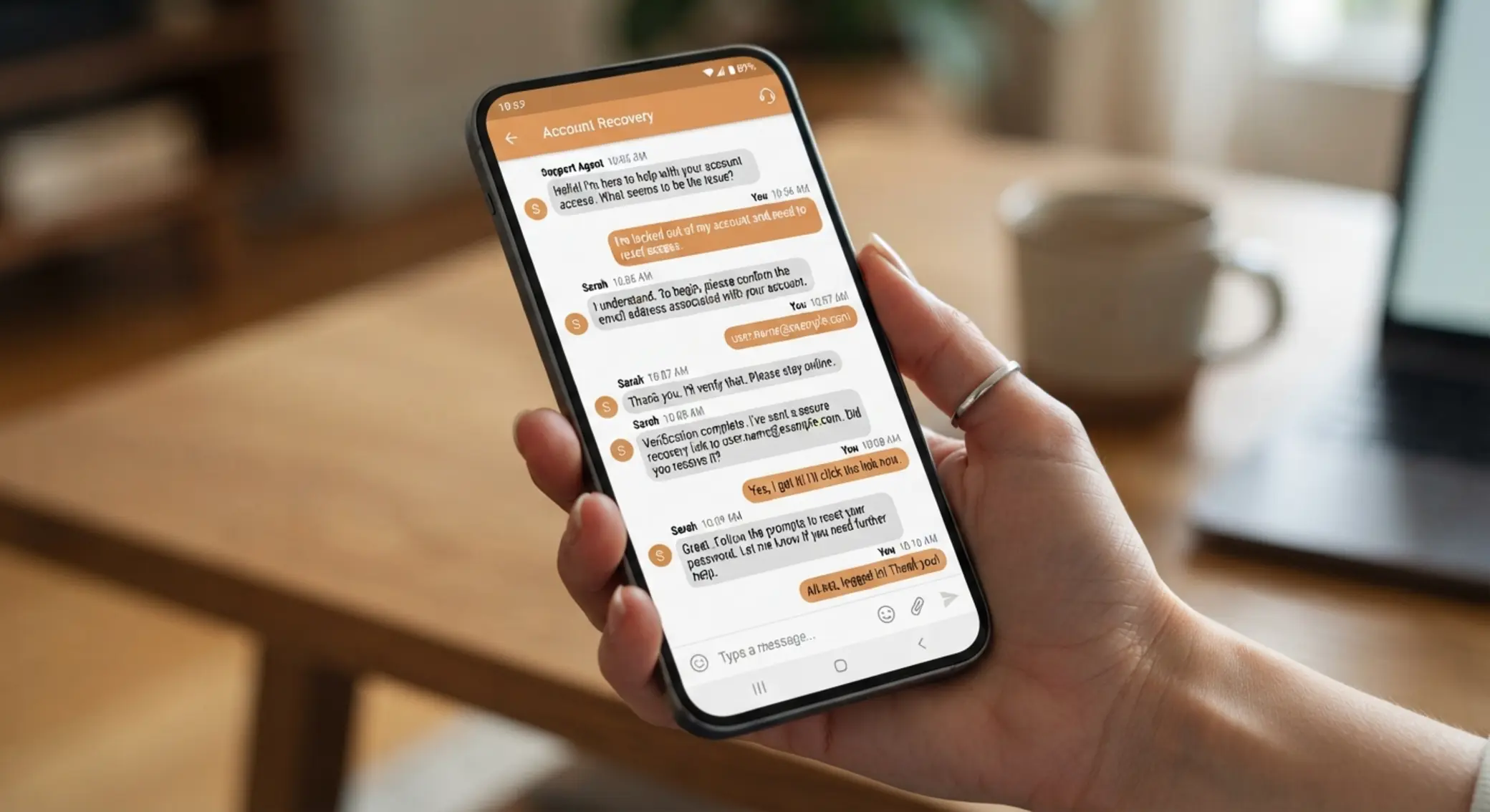 Chat de soporte para desbloqueo de cuenta desde smartphone