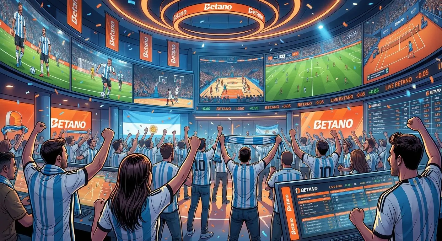 Banner con aficionados argentinos siguiendo apuestas deportivas en vivo en Betano