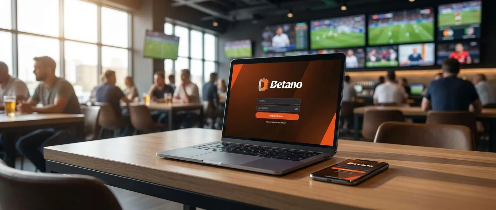 Usuario accediendo a su cuenta en el sitio de Betano desde distintos dispositivos