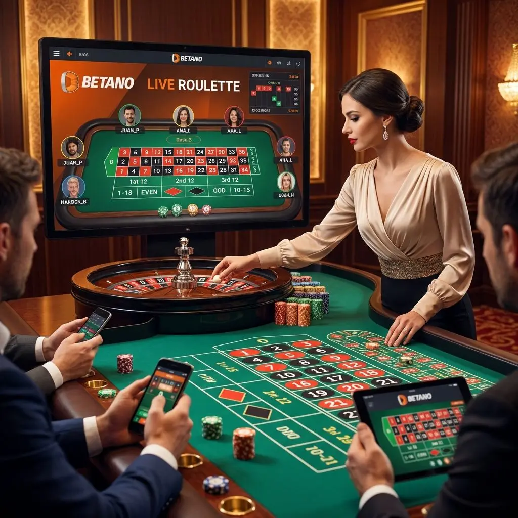 Mesa de ruleta en vivo en Betano con crupier profesional y ambiente de casino
