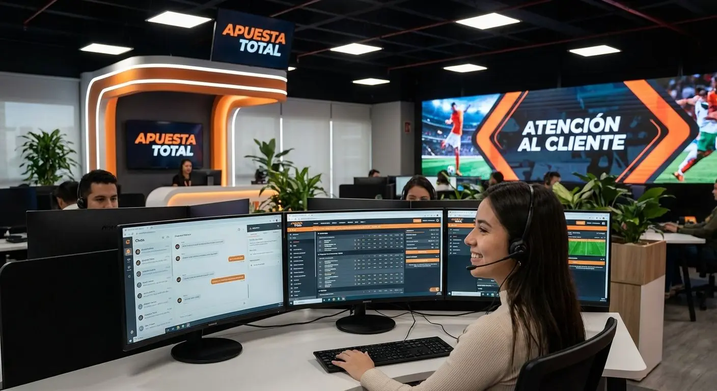 Soporte al cliente de Betano atendiendo por chat y teléfono en oficina moderna