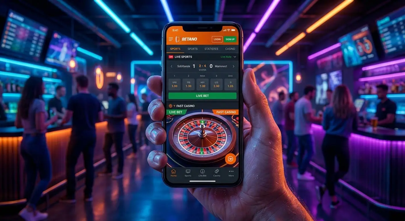 Usuario realizando apuestas deportivas y en casino en vivo con Betano Mobile