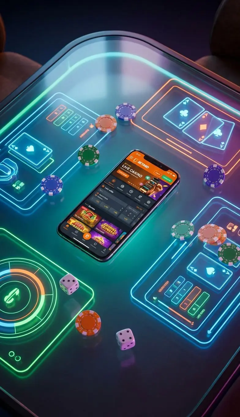 Mesa digital de casino con fichas y apuesta en la web de Betano en un móvil