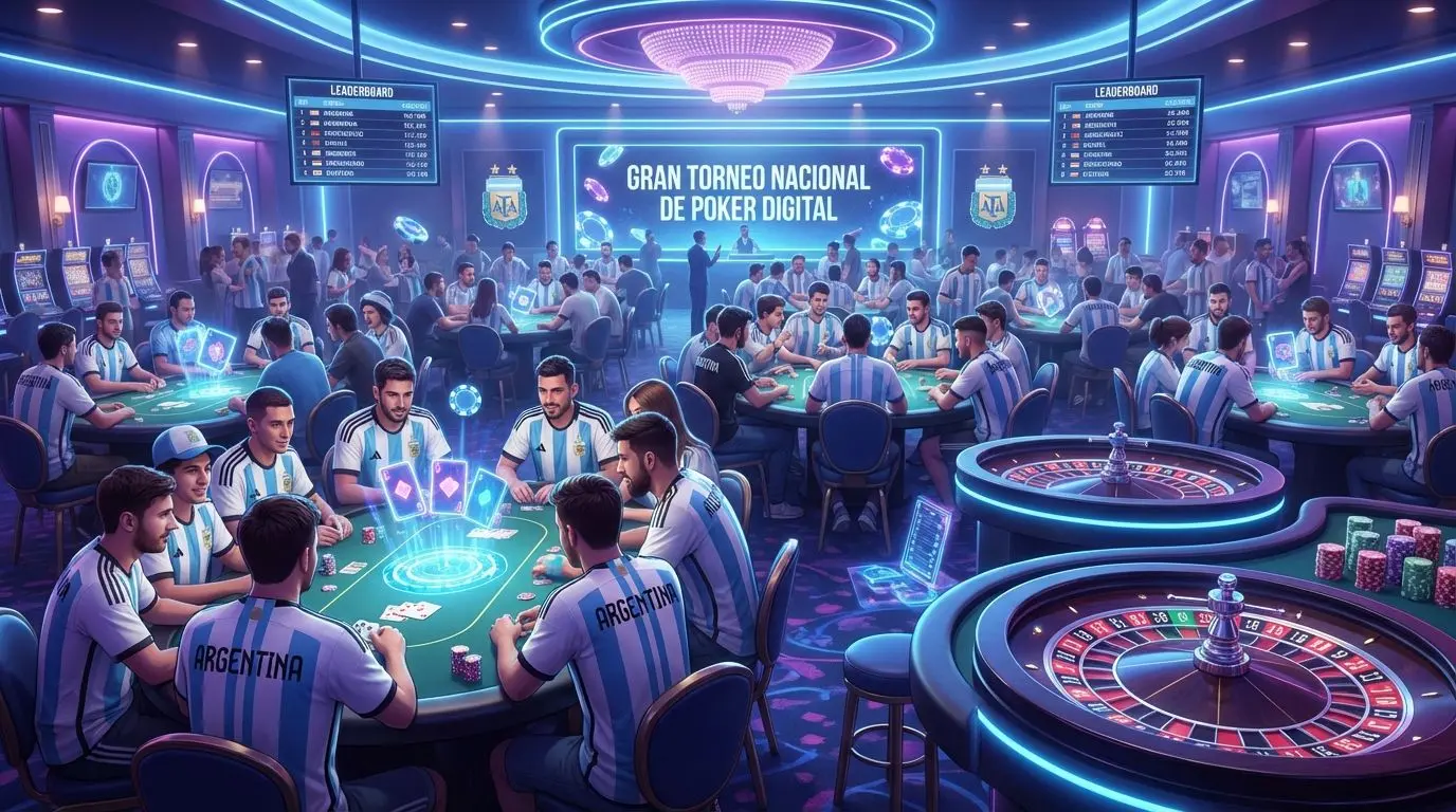 Ambientación de torneo Betano Casino con jugadores argentinos compitiendo entre ruletas y fichas.