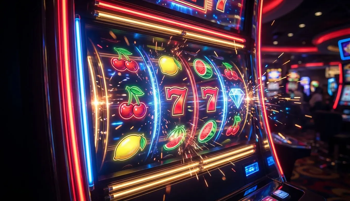 Tragamonedas online moderna con símbolos coloridos y luces en Betano Casino