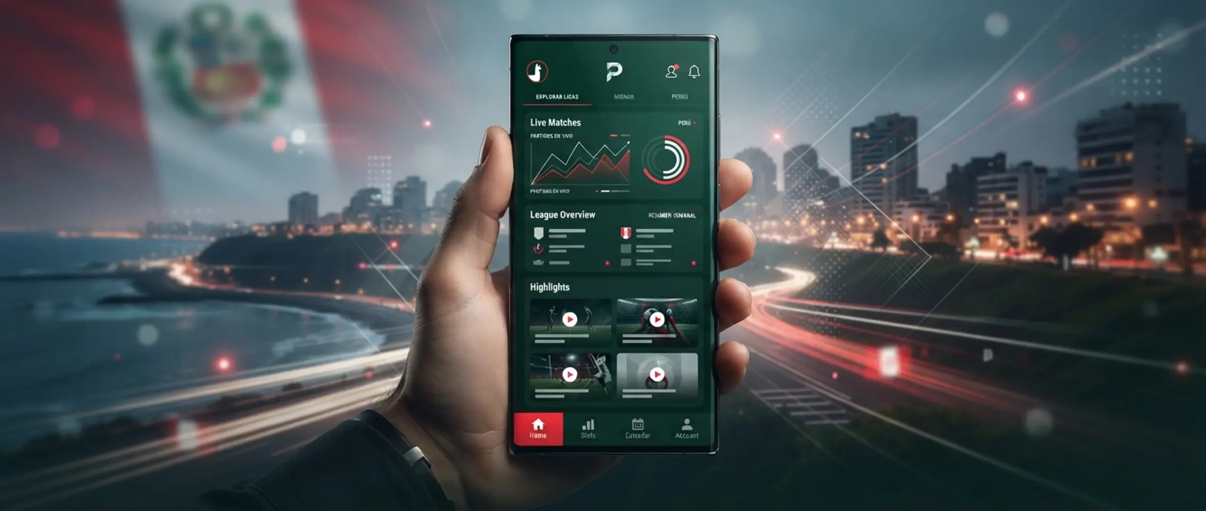Smartphone con interfaz móvil moderna para descarga de app en Perú