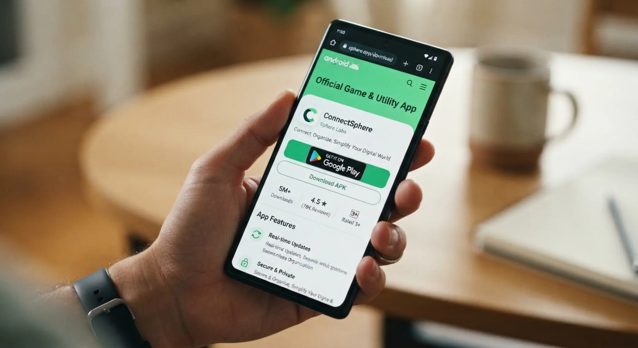 Sección de descarga oficial de app Android en celular