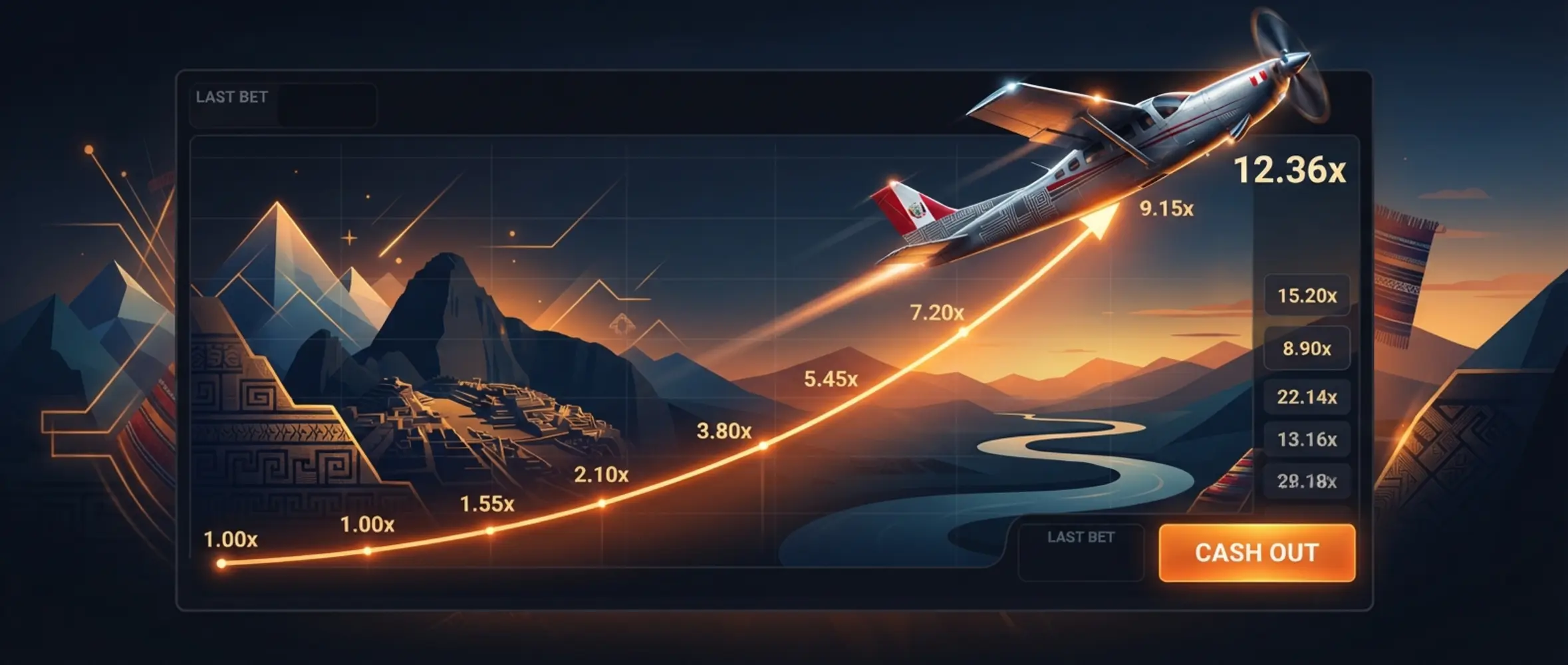 Avión despegando con multiplicador ascendente en una interfaz inspirada en Aviator para Perú