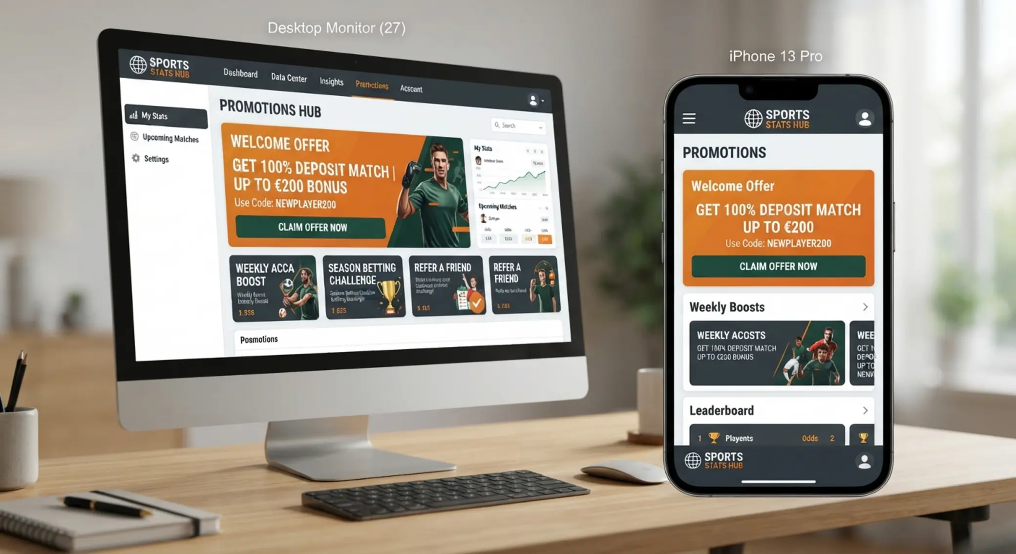 Mockup de sección de promociones con una oferta de bienvenida destacada