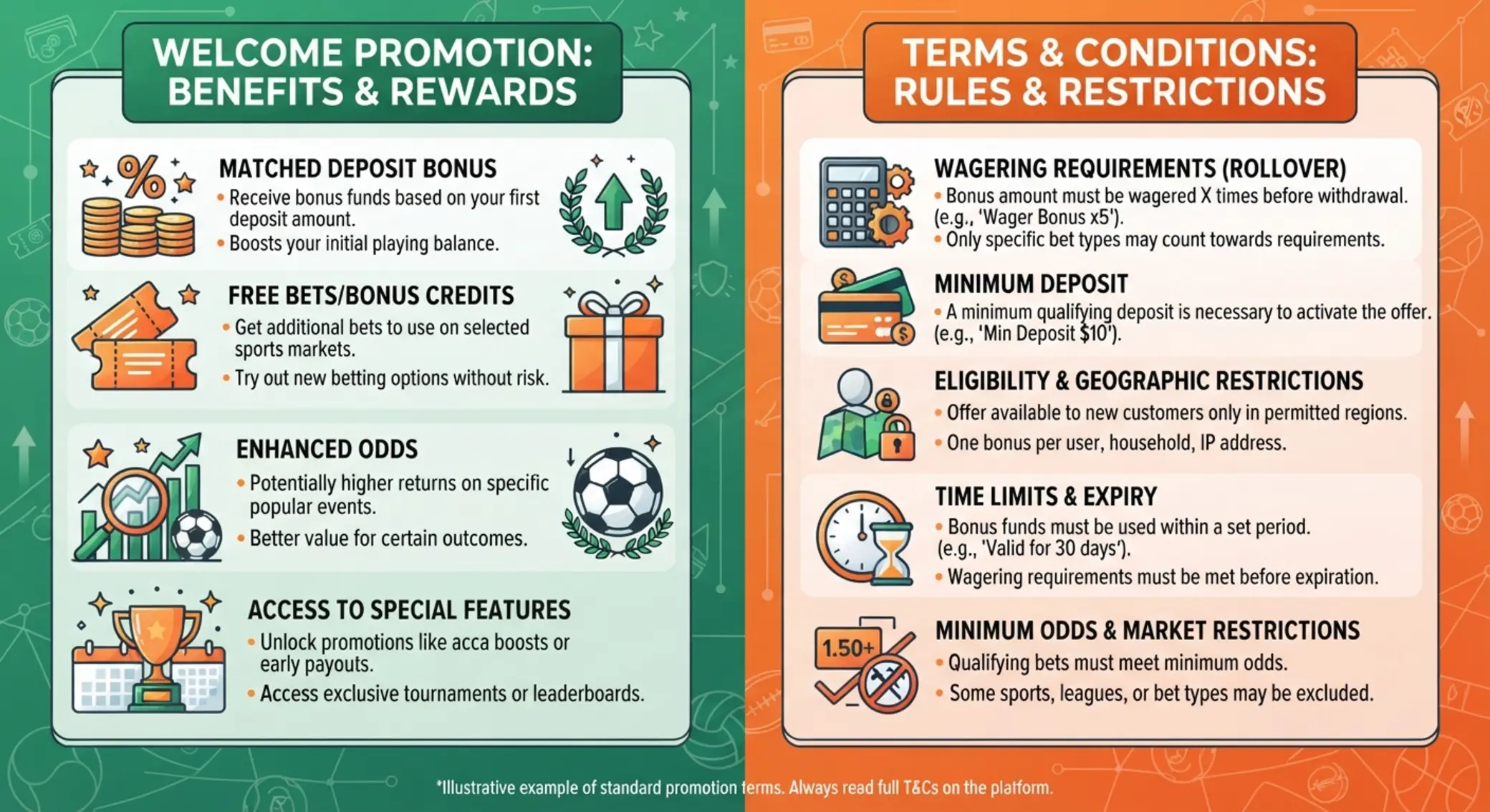 Ventajas y limitaciones del bono Comparativa visual entre ventajas y condiciones del bono de bienvenida