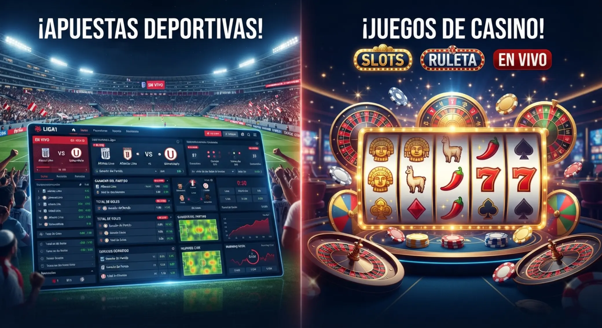 Comparación visual entre bono de deportes y bono de casino en Betano Perú