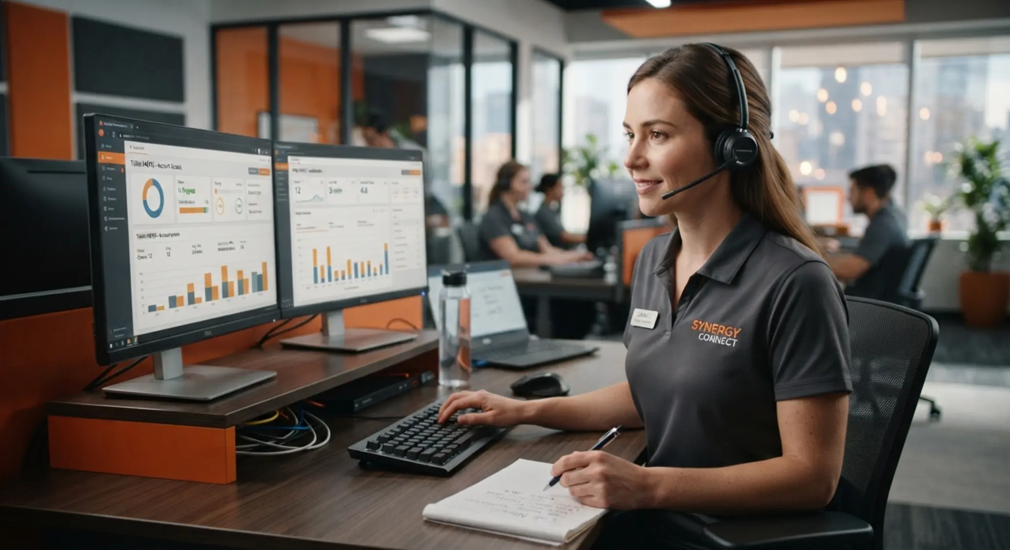 Operador de atención al cliente con auriculares para soporte telefónico de Betano Perú