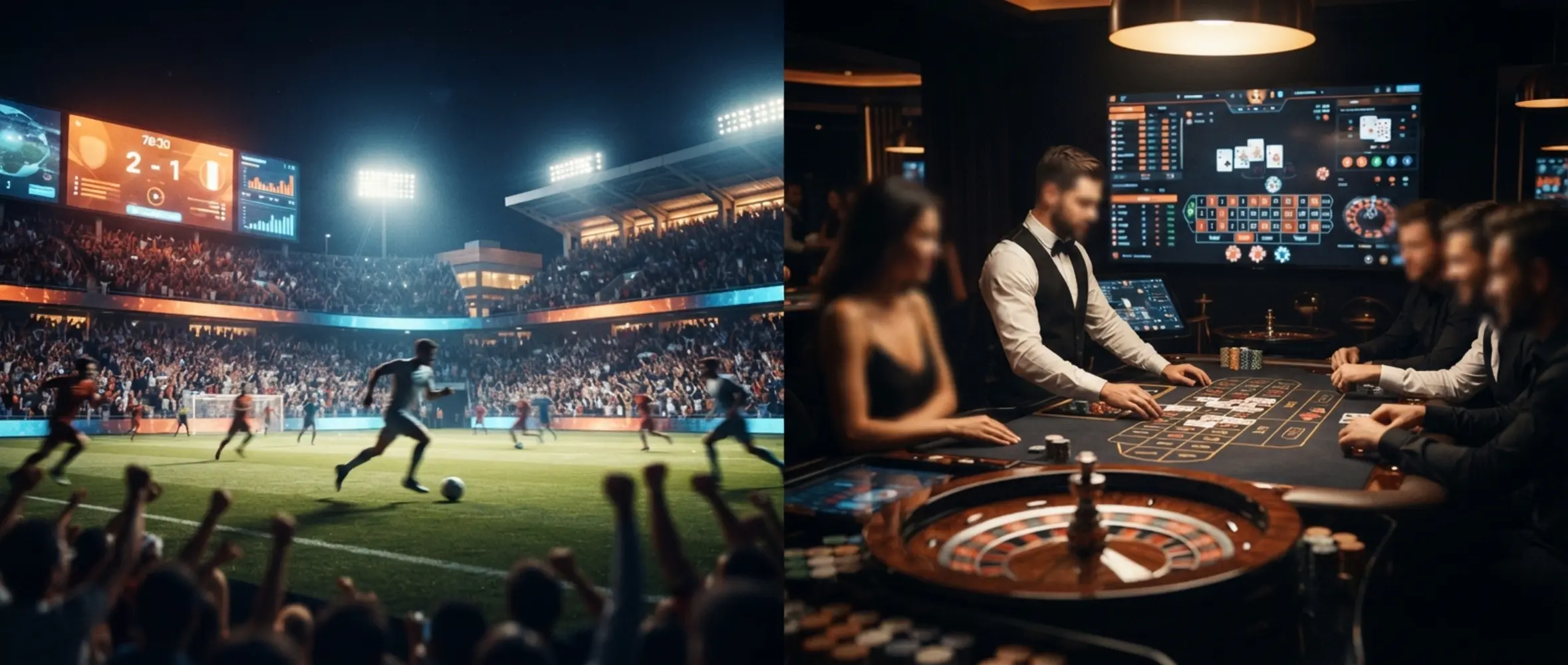 Estadio de fútbol y mesa en vivo en una escena dinámica para usuarios de Perú