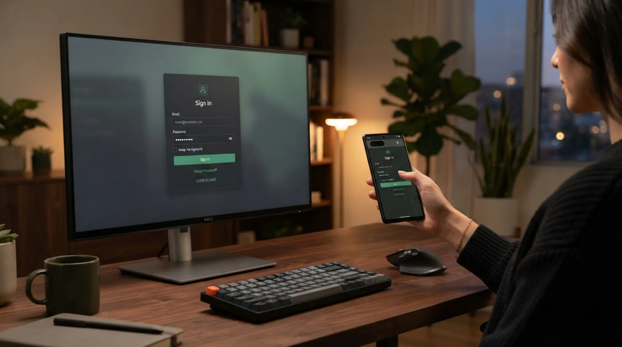Pantalla de inicio de sesión en escritorio y móvil con enfoque en acceso simple y seguro