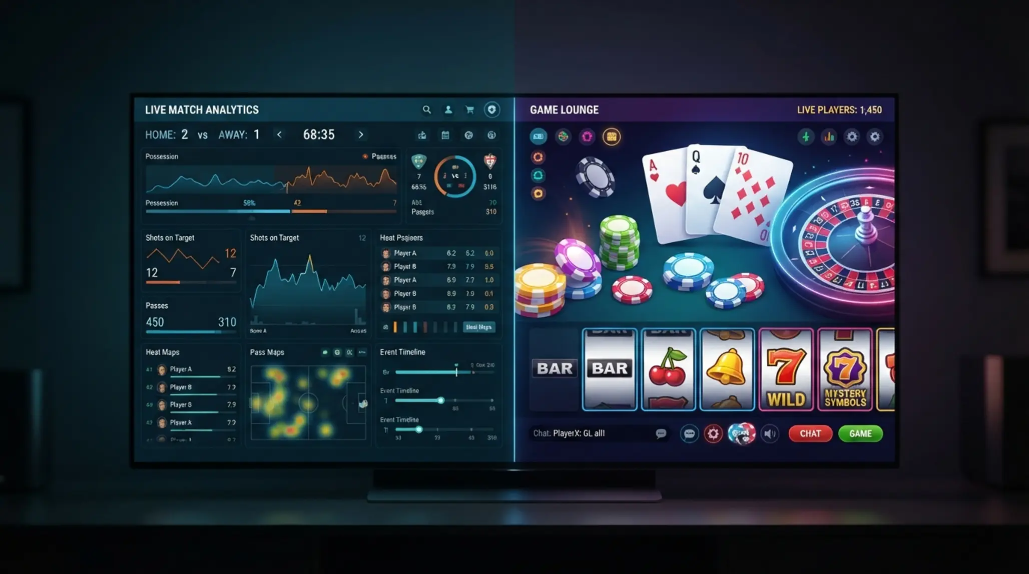 Interfaz combinada de deportes y juegos en una plataforma digital