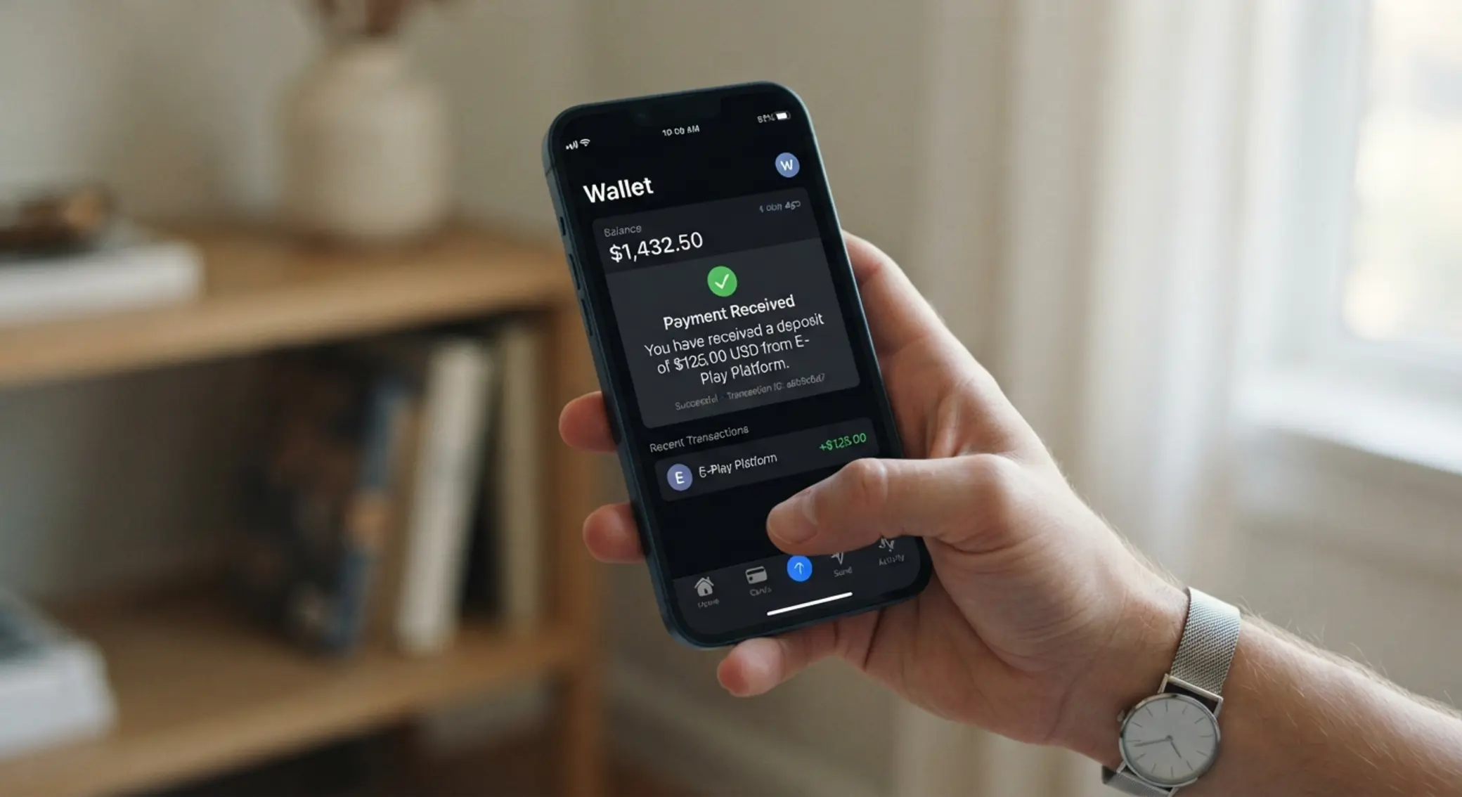 Celular con billetera móvil recibiendo dinero
