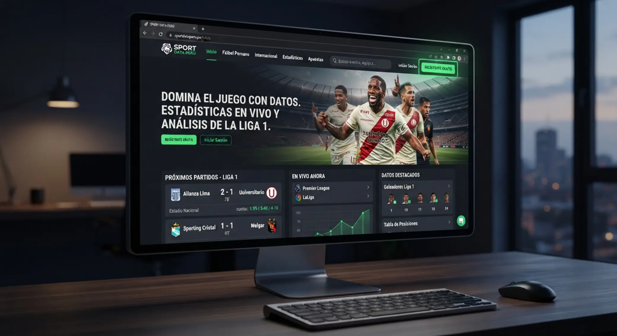 Página principal con botón de registro destacado en la parte superior