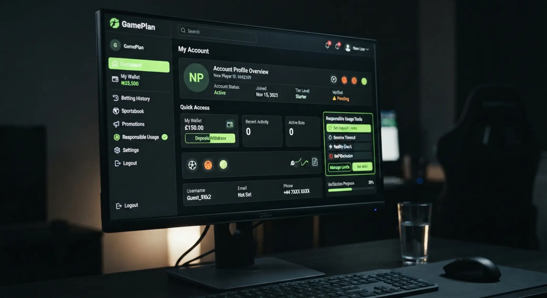 Panel de usuario recién creado con menú y configuración de cuenta