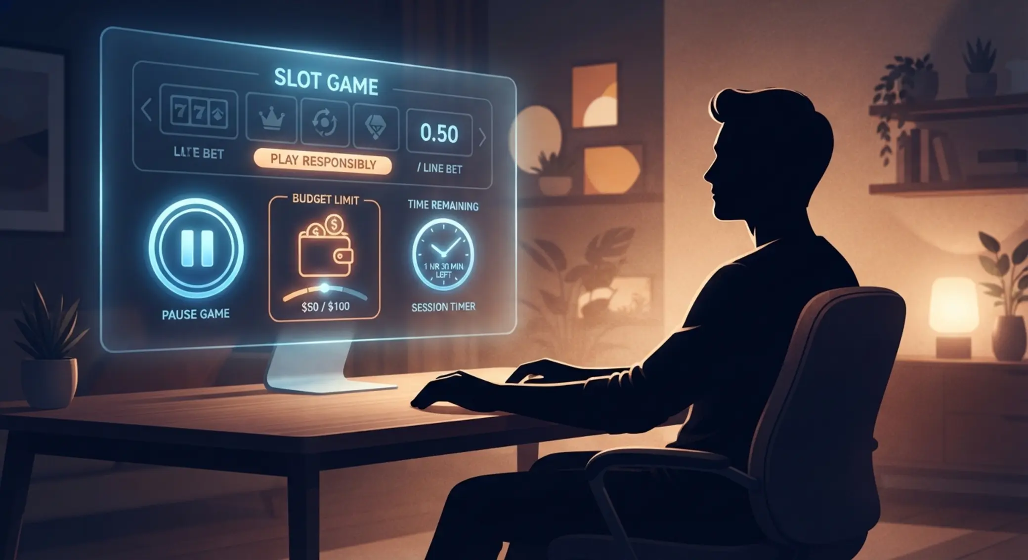 Concepto visual de juego responsable con reloj y control de presupuesto